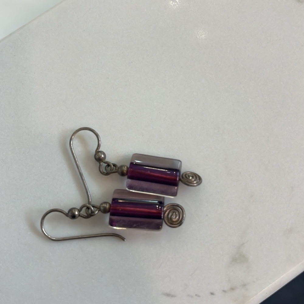 Silver and glass amethyst earrings - Picture 3 of 4